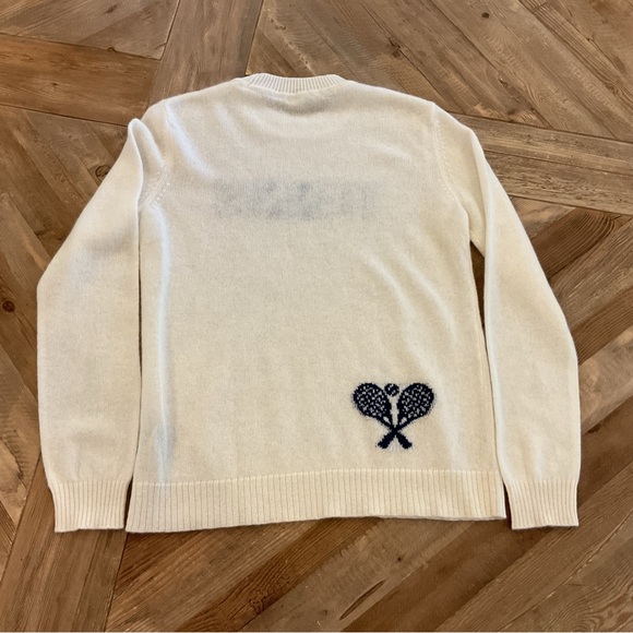 Alashan 100% Cashmere Tennis Sweater Ivory Cream Knit Preppy Country Club S - Picture 4 of 7